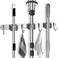 Soporte para Escobas Acero Inoxidable Colgador de Fregonas 3 Posiciones y 4 Ganchos Ganchos para Hogar Cocina Garajes